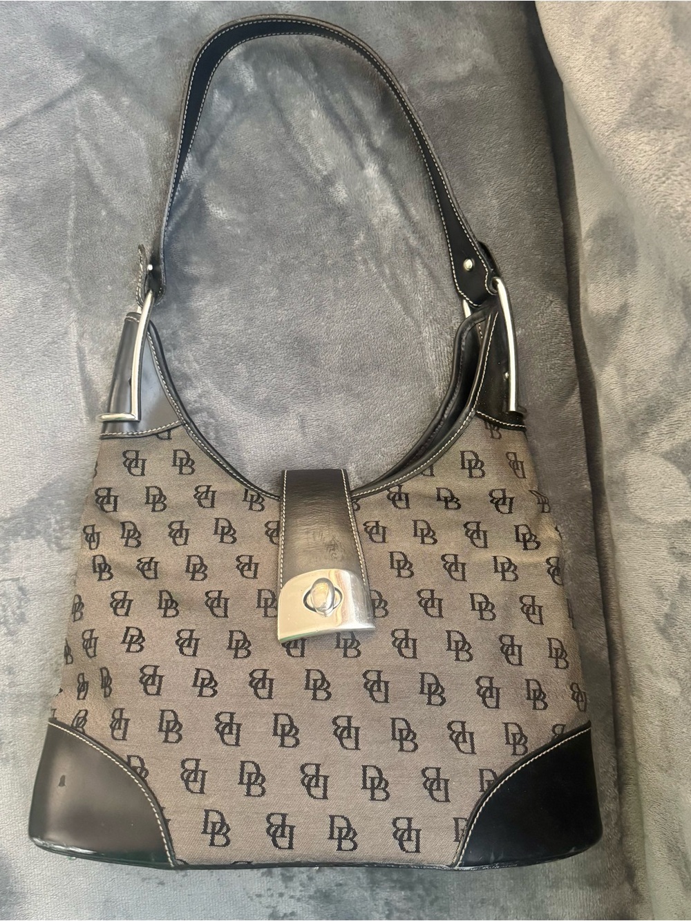 Dooney & Bourke Gray/Black  Signature Hobo Bag Purse